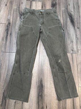 Carhartt Mens 30x30 Loose Fit Double Knee Carpenter Canvas Work Pants Olive Gree